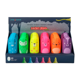 Imaginovo Rotulador Fluorescente Safari Glow Neon Animales y Clip Surtidos para Resaltar Notas