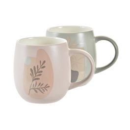 DKD Home Decor Mug Scandi Verde Menta Beige de Porcelana New Bone 240 ml Apto Microondas Lavavajillas - Pack 12 Unidades