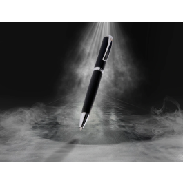 Belius Turbo Boligrafo y Estuche Aluminio Textura Punteada Negro y Plateado Tinta Azul Caja Diseño