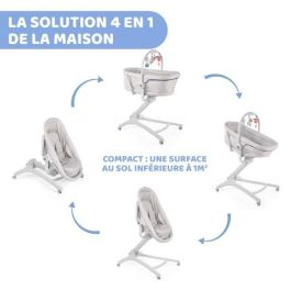 Chicco Baby Hug 4 en 1: Cuna de Nacimiento, Transat, Silla Alta y Primera Silla Bebé - Ajuste de Altura, con Ruedas y Barra de Juegos Color Glacial