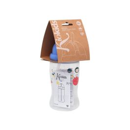 KioKids Botella para Bebés con Pajita de Silicona Higiénica Antiahogo 350 ml Azul Vuelta al Cole +6 Meses Sin BPA