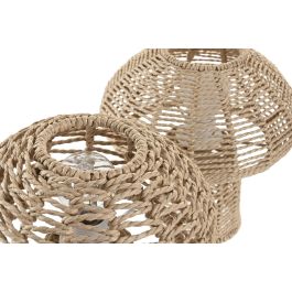 DKD Home Decor Lámpara Sobremesa Tropical Diseño Seta Marrón Cuerda y Metal Pack 4 Unidades Surtidas 18x18x18 cm
