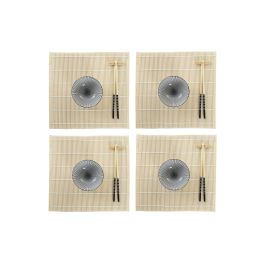 DKD Home Decor Set 16 piezas Sushi Oriental Bambú Gres Negro Natural 14.5 x 31 x 14.5 cm