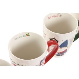 DKD Home Decor Taza de Navidad Tradicional de Porcelana 330 ml Roja, Verde y Blanca apta microondas y lavavajillas (12 Unidades)