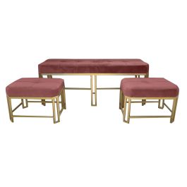 DKD Home Decor Descalzadora Glam Rosa Set 3 Piezas de Velvet y Metal - 120x40x46 cm, Altura Asiento 47 cm Precio: 175.21284. SKU: B1299L9A29