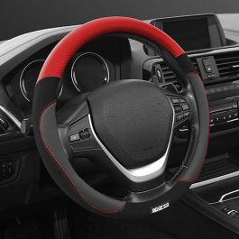 Sparco SPCS122RS Funda de Volante Universal Rojo para Diámetros 37-38cm, Fabricada en Ante PVC, Agarre Cómodo y Antidesgaste