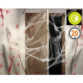 Telaraña Blanca Brillante en la Oscuridad 20 gr con Arañas Negras para Halloween
