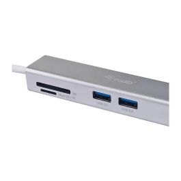 EQUIP Adaptador USB-C a HDMI, 2xUSB 3.0, SD Lector Tarjetas, 4K 30Hz, Color Plata, 0.15m