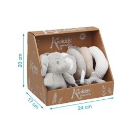 KioKids Dolci Amici Peluche Espiral Elefante Gris Y Beige 35 cm con Sonajero y Mordedor para Bebé +0 Meses