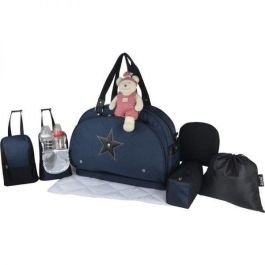 Bebé a bordo - bolso de pañales - fin de semana del equipo de luz de luna - bolso de viaje para bebé - detalles grandes de cuero negro moteado azul marino Precio: 98.89000033. SKU: S7101486