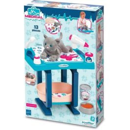 Ecoiffier Kit de Aseo Ecológico para Gato de Peluche con Mesa Azul y Accesorios, Set de Juguete Completo para Niños +18 meses