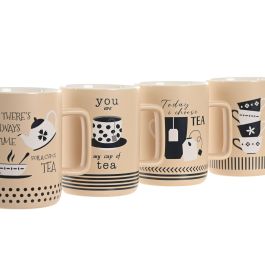 DKD Home Decor Mug Scandi de Porcelana Beige/Negro 400ml Apto Microondas/Lavavajillas (12 Unidades) 8 x 10.8 x 11 cm