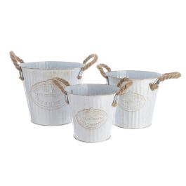 Decoris Cubo de Zinc con Asa de Cuerda Set de 3unid. Blanco Ø20x17cm Ø17x15cm Ø15x13cm Precio: 16.50000044. SKU: S7901713