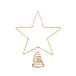 Lumineo Adorno Estrella Árbol Navidad Dorado 20 LED Luz Cálida 23x25.5cm Interior con Temporizador Pilas