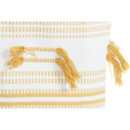 DKD Home Decor Cesta Boho Beige Mostaza Algodón Poliéster Flecos Set de 3 Piezas 43 x 45 x 43 cm