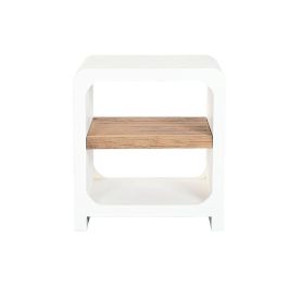 DKD Home Decor Mesita de Noche Formentera Mediterráneo Scandi Madera Mango Reciclada Blanco Natural 40.5x55.5x50 cm