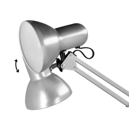 Q-connect Antares Lámpara de Escritorio Metálica con Pinza, Interruptor, Brazo Doble, 3 Articulaciones, Color Plata, Uso Oficina