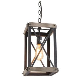 DKD Home Decor Lámpara de Techo Alpino E27 Marrón Negro Metal 25x43x25 cm 50W 220V Cable 120cm 1 Bombilla