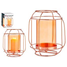 Base Vela Farol Ambar Cristal y Metal Cobre Giftdecor 19x20x19 cm (Set de 8) Precio: 85.49999997. SKU: S3609614