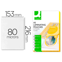 Q-connect Bolsa de plastificar 153 x 216 mm 80mc DIN A5 Caja 100 unidades Consumible plastificadora