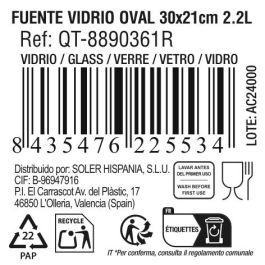 Quttin Fuente de Vidrio Ovalada 30 x 21 cm 2.2L (4 Unidades)