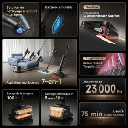 Dreame Aspiradora H15 Mix 7 en 1 Brazo Robótico con IA Limpieza Triple Filo 23 kPa Lavado con Cepillo y Agua a 100 °C AABCA09284