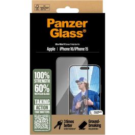 PanzerGlass iPhone 16/15 UWF Protector de Pantalla de Vidrio Templado Transparente Resistente a Golpes y Rayones para Apple iPhone 16 y 15