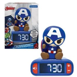 LEXIBOOK AAALY18828 Reloj Despertador Digital Capitán América con Luz Nocturna y Sonido 3D Infantil