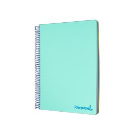 Cuaderno Espiral Liderpapel A5 Micro Wonder Tapa Plastico 120H 90 gr Cuadro 5 mm 5 Bandas 6 Taladro Color Verde Turquesa