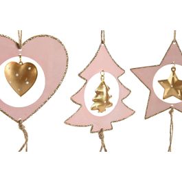 DKD Home Decor Decoración Colgante Navidad Fantasía Rosa Palo Dorado Metal 1x32x11 cm 12 Unidades Surtido Aleatorio