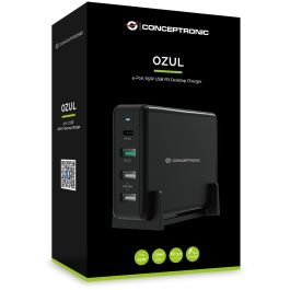 Conceptronic OZUL01B Cargador USB Tipo C Carga Rápida PD 65W para Nintendo Switch, iPad, iPhone, Samsung