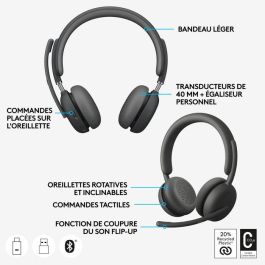 Logitech Zone Wireless 2 Auriculares Inalámbricos con Cancelación de Ruido Híbrida y Claridad de Llamada Avanzada, Batería Reemplazable