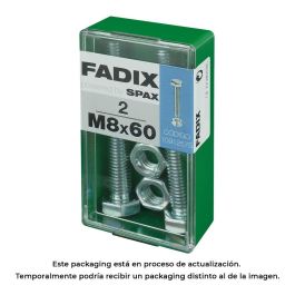 Fadix Tornillo Métrica Cabeza Hexagonal Cincado con Tuerca M8x60mm - Pack 2 Unidades