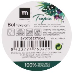 La Mediterranea Bol Melamina Tropic 18 cm x 8 cm Brillo Md