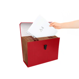 Liderpapel Maletín con fuelle 19 departamentos 255x390x120 mm cartón forrado color rojo