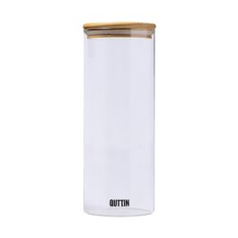 Quttin Tarro de Borosilicato con Tapa de Bambú 9.5 x 27 cm, 1550 ml (12 Unidades)