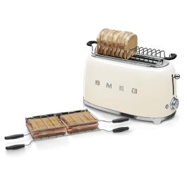 Smeg TSF02CREU Tostadora de 4 rebanadas en Acero color Crema con función descongelar y recalentar, 1500W