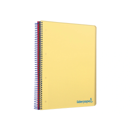 Liderpapel Cuaderno espiral A5 micro wonder tapa plástico 120h 90gr cuadro 5mm 5 bandas 6 taladros color amarillo
