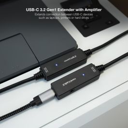 Nanocable 10.01.1312 Cable Alargador USB Tipo-C 3.2 Gen1 Activo con Amplificador USB-C Macho-Hembra, 10m Negro, 5 Gbps