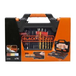 Black + Decker A7231 Caja 76 accesorios para taladro y atornillador con brocas (madera, hormigón, HSS-TiN) y puntas de destornillador