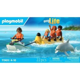 PLAYMOBIL 71905 Set Paseo en Bote Banana con Moto Acuática, 4 Figuras y Delfín, Juguete Acuático para Niños +4 Años