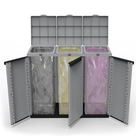 Ecoline Armario reciclaje 3 puertas 102x39x88.7cm gris/negro, capacidad 3 bolsas 110l