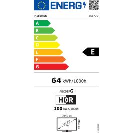 Hisense 55E77Q Televisor QLED 55" 4K Ultra HD Smart TV VIDAA con Wi-Fi, HDR, Dolby Atmos y Modo Juego Negro