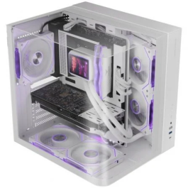 Mars Gaming MC-INFINIOLITE White: Caja Gaming ATX Cube con Cristal Templado Curvo Panorámico Blanco - Estructura Dual Chamber, GPU hasta 325mm, sin Ventiladores