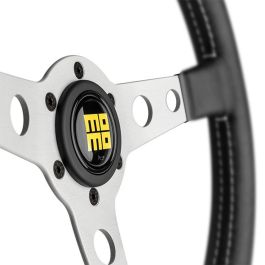 Momo Volante Prototipo Heritage 350 Sil MOMVPROHERIT35SR Piel Negra Costuras Blancas Brazos Plata 350mm Universal Hecho en Italia