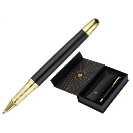 Belius Soiree Bolígrafo y Estuche Negro y Dorado Tinta Azul 0,8 mm Caja Diseño Art Deco Elegante