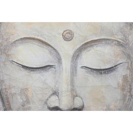 DKD Home Decor Lienzo Oriental de Papel y Abeto Beige Gris con Buda 138 x 2,8 x 180 cm (2 Unidades)