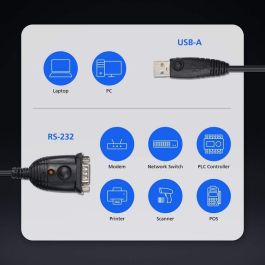 Aten UC232AF Adaptador USB a RS-232 (FTDI), Convertidor Serie DB-9 para PC y Laptops, Cable 1.2M, Plug and Play, Soporte Windows/Mac/Linux