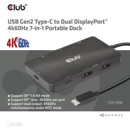 Club3D CSV-1598 Hub USB-C 7 en 1: 2xDisplayPort 4K60Hz, 2xUSB, 2xUSB-C, LAN Gigabit Ethernet, PD 100W