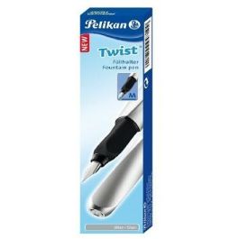Pelikan P457 M Silber +1GTP Pluma estilográfica Twist Plata con punta redonda de acero inoxidable y trazo medio